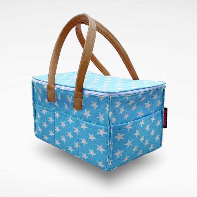 Hippo Everyday Baby Storage Cute Zip-Top Printed Leather Handle Diaper Caddy Bag